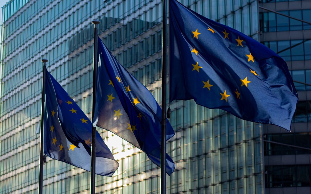 European Union flags flying outside the European Commission building in Brussels