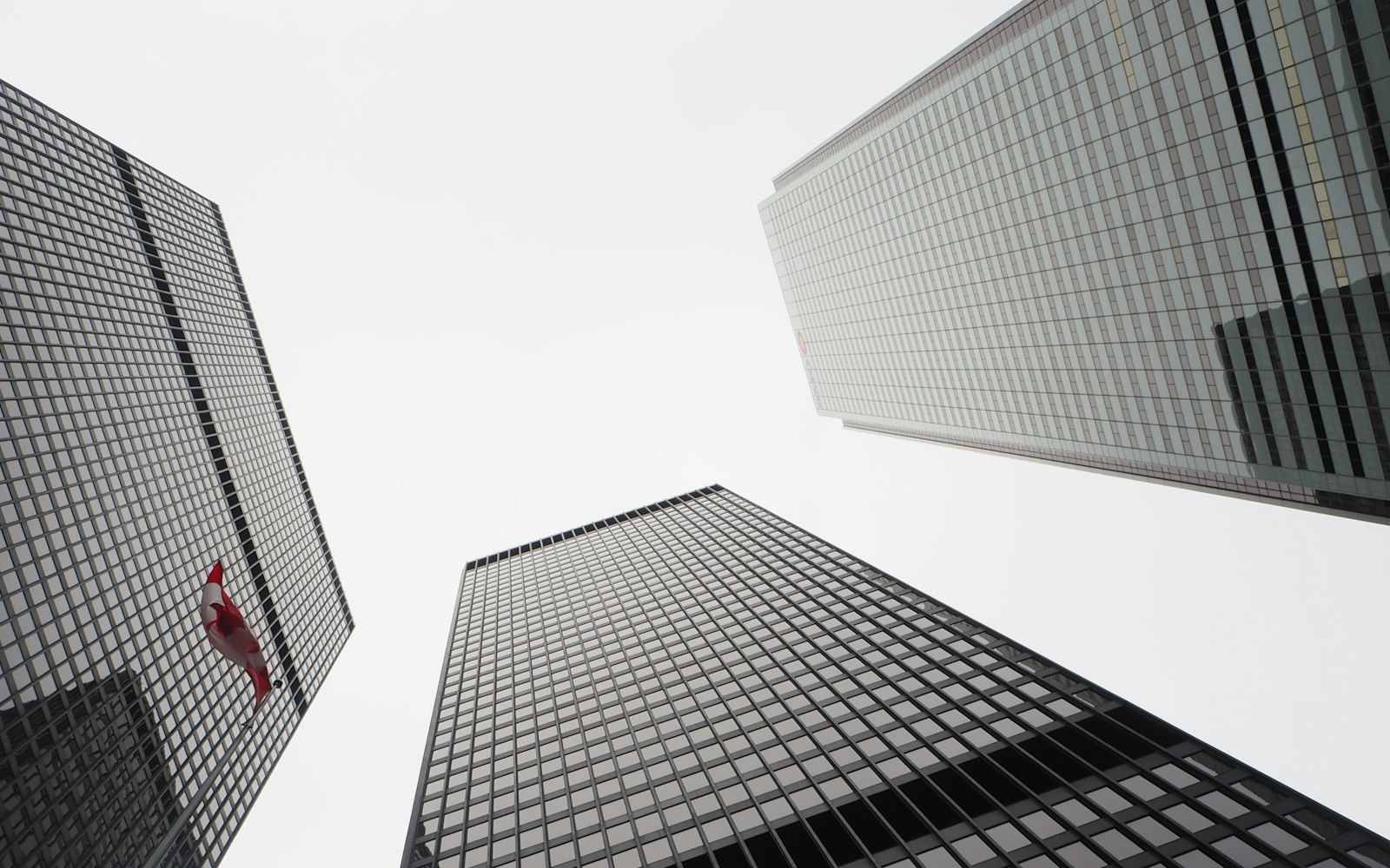 Financial district office towers viewed from below